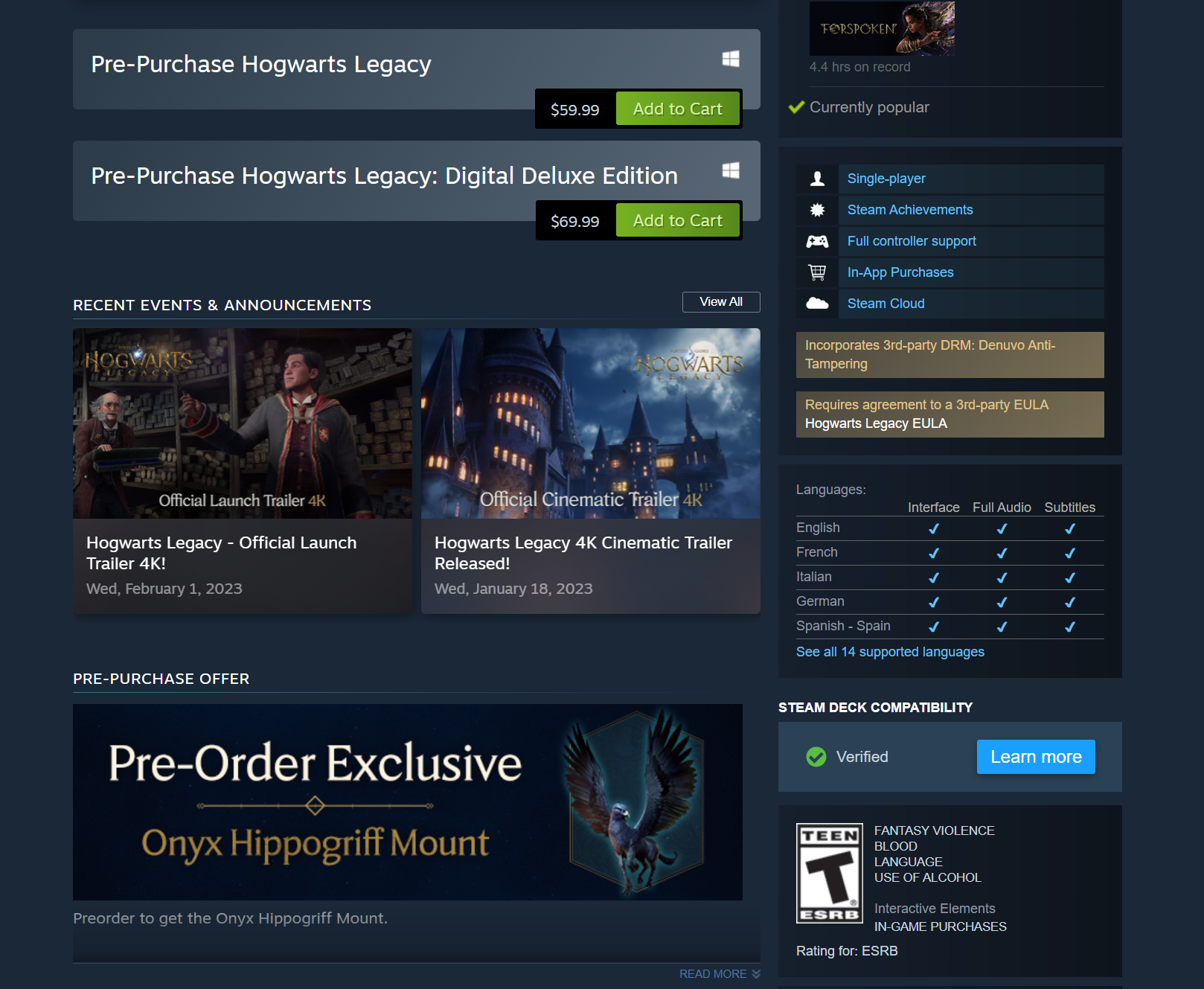 Hogwarts Legacy STEAM