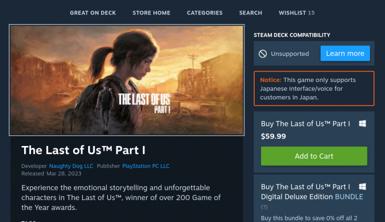 The Last Of Us Steam Deck Support To Come After PC Fixes