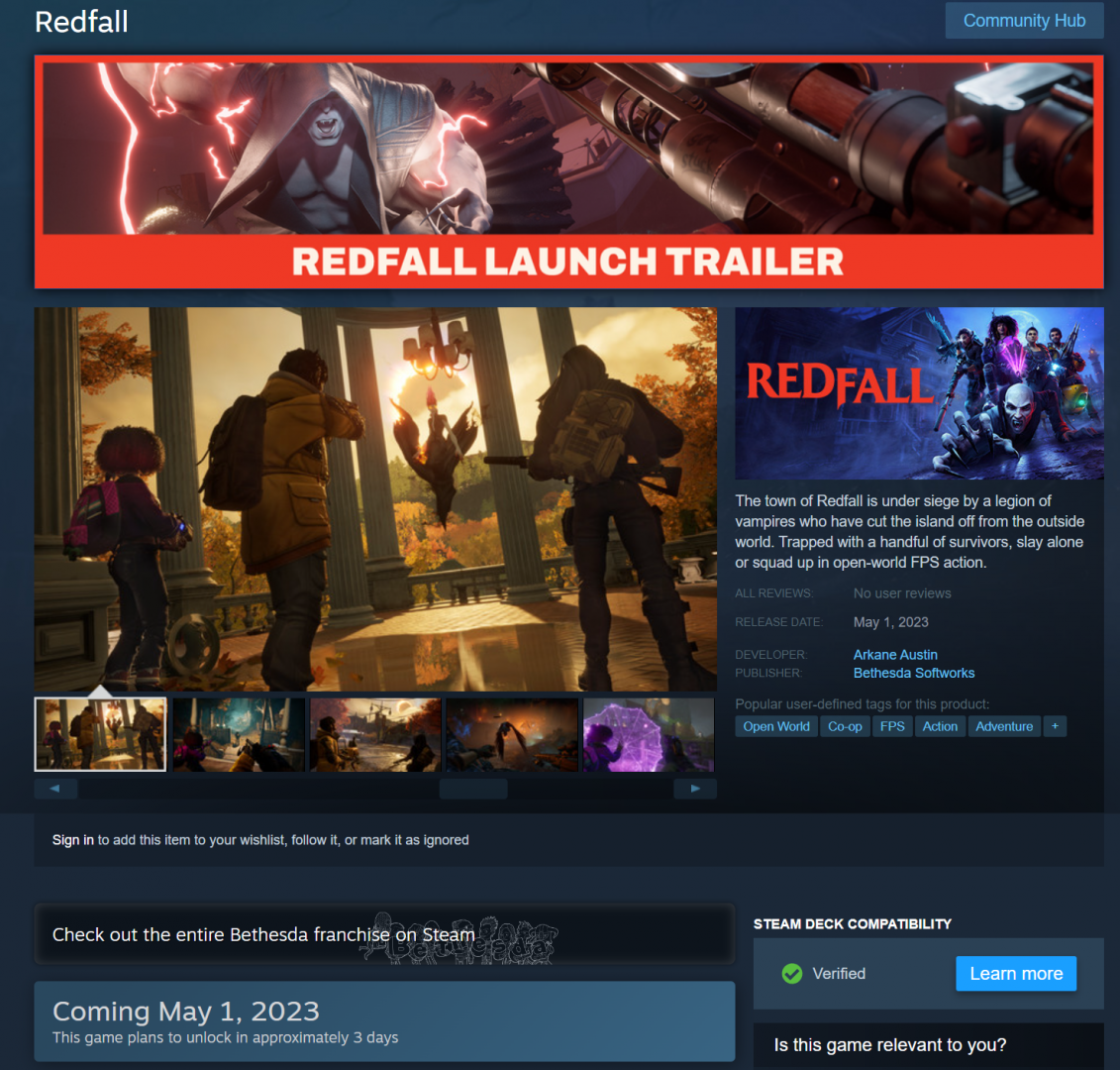 Redfall no Steam