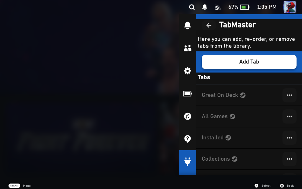 Tab Master Steam Deck Plugin add tab